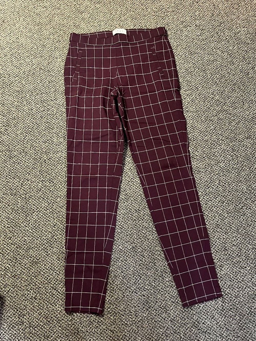 Women's Elle Plaid Pants Trousers Burgundy Checkered Small Causal Business